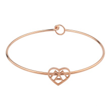 Wholesale Trending Custom Rose Gold Stainless Steel Wire Knot Bangle Heart Charm Bracelet